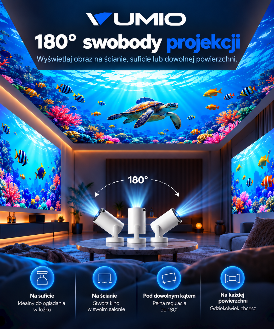 VUMIO - Projektor Kino Domowe ANDROID, NETFLIX, YOUTUBE, HBO, AMAZON