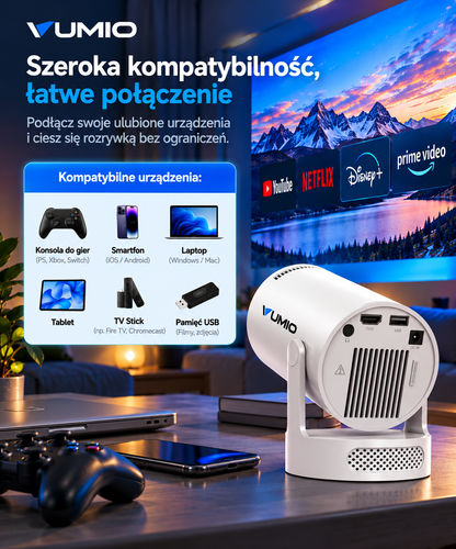 VUMIO - Projektor Kino Domowe ANDROID, NETFLIX, YOUTUBE, HBO, AMAZON