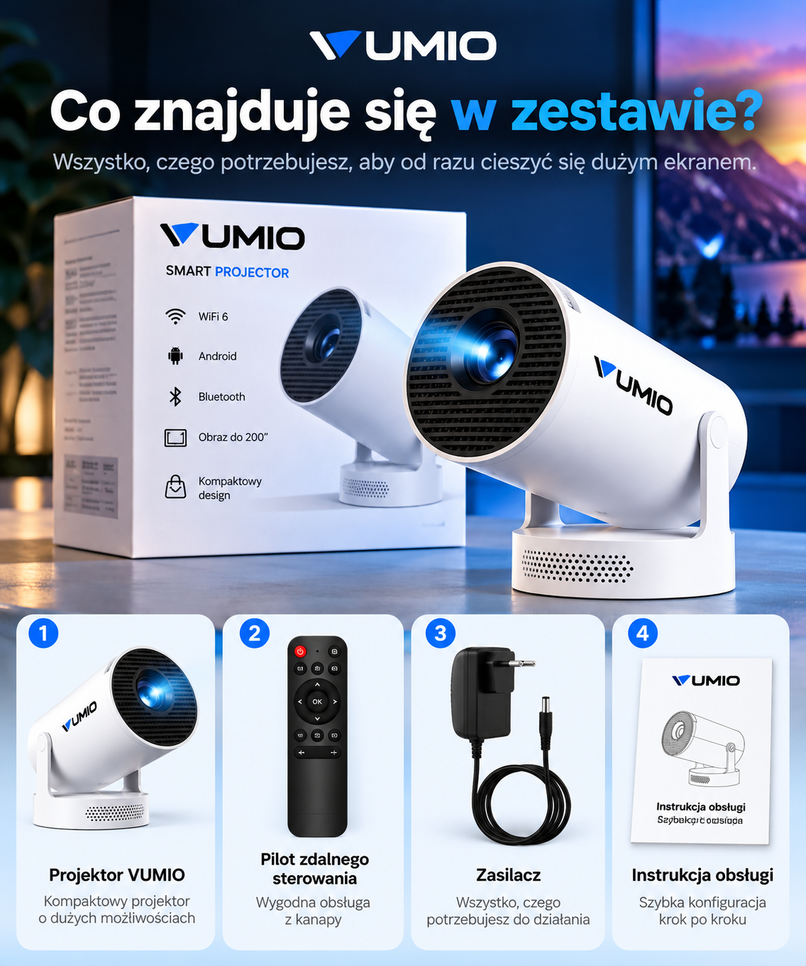 VUMIO - Projektor Kino Domowe ANDROID, NETFLIX, YOUTUBE, HBO, AMAZON